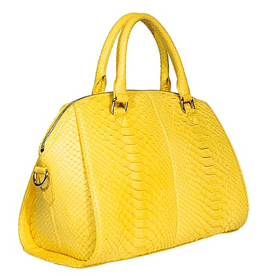 The Grand Pelle Handcrafted Yellow Genuine Python Leather Satchel Bag with Shoulder Strap