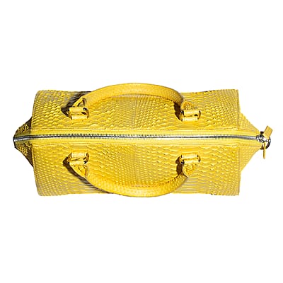 The Grand Pelle Handcrafted Yellow Genuine Python Leather Satchel Bag with Shoulder Strap
