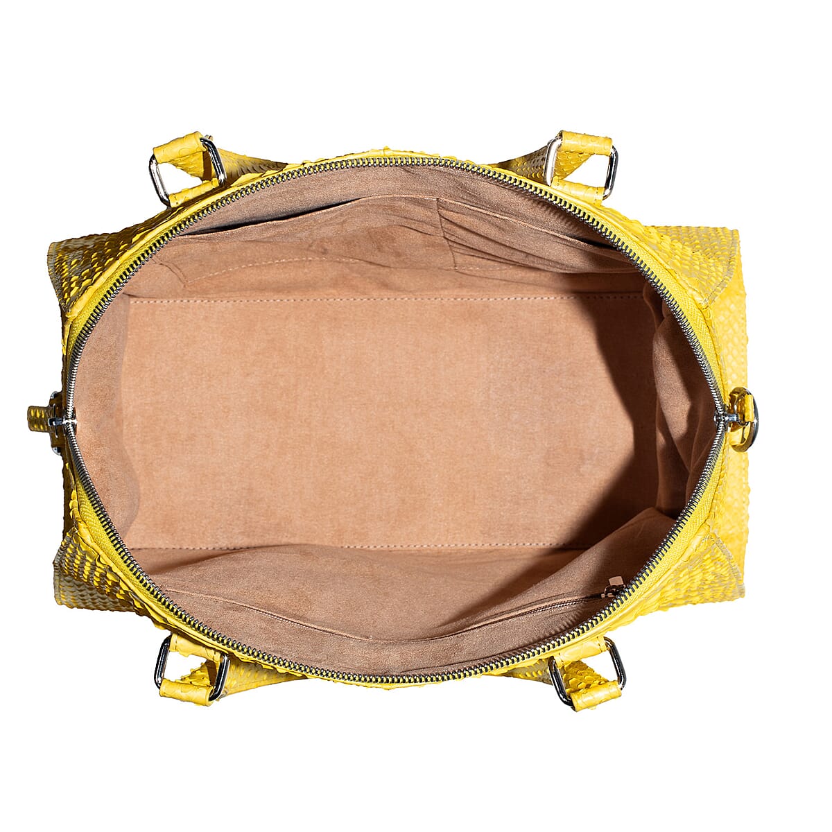 The Grand Pelle Handcrafted Yellow Genuine Python Leather Satchel Bag with Shoulder Strap image number 6