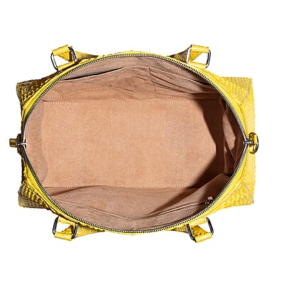 The Grand Pelle Handcrafted Yellow Genuine Python Leather Satchel Bag with Shoulder Strap