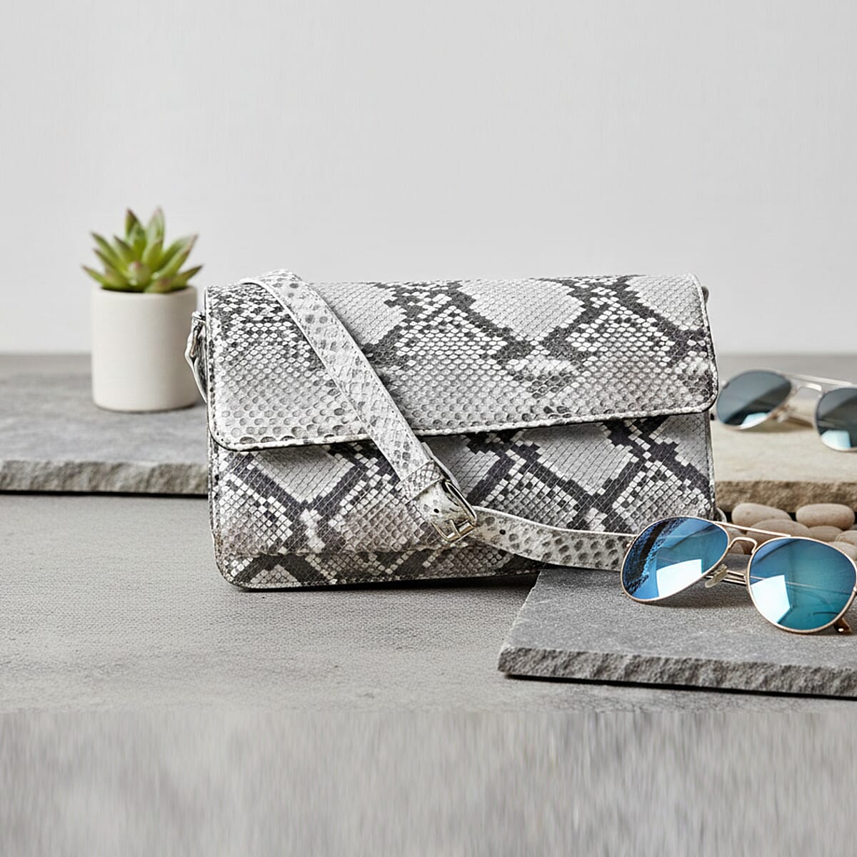 Grand Pelle Natural Genuine Python Leather Shoulder Flap Bag image number 1