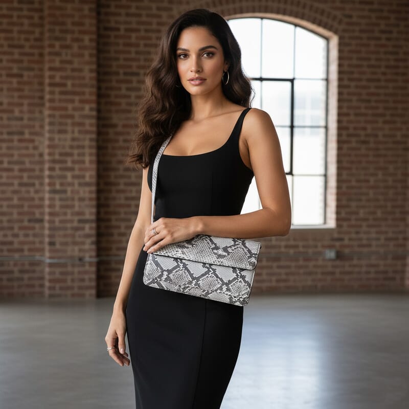 Grand Pelle Natural Genuine Python Leather Shoulder Flap Bag
