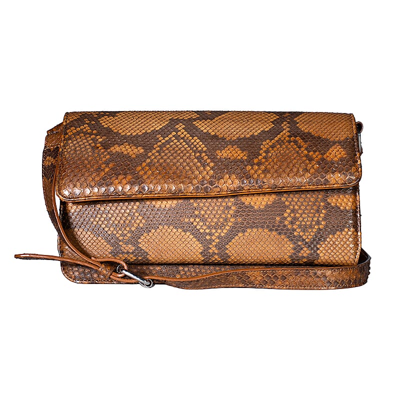 Grand Pelle Camel Genuine Python Leather Shoulder Flap Bag