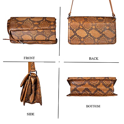 Grand Pelle Camel Genuine Python Leather Shoulder Flap Bag