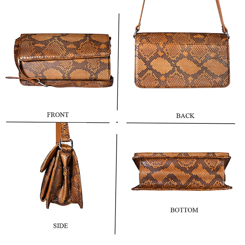 Grand Pelle Camel Genuine Python Leather Shoulder Flap Bag
