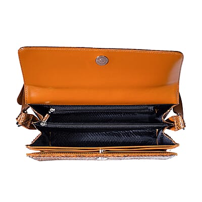 Grand Pelle Camel Genuine Python Leather Shoulder Flap Bag