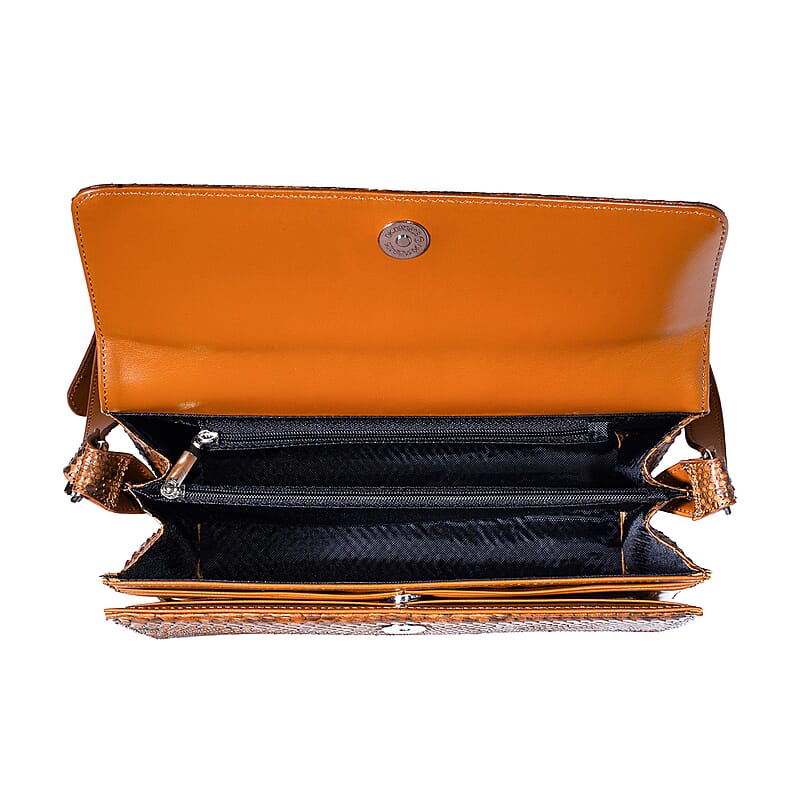 Grand Pelle Camel Genuine Python Leather Shoulder Flap Bag