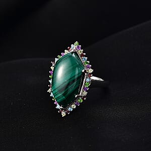 EverTrue African Malachite, Multi Gemstone Ring in Platinum Bond 13.90 ctw (Size 10.0)