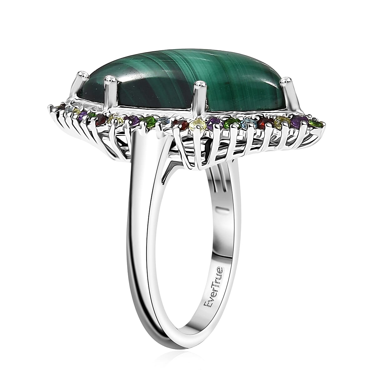 EverTrue African Malachite and Multi Gemstone 13.90 ctw Celestial Halo Ring in Platinum Bond (Size 10.0) image number 3