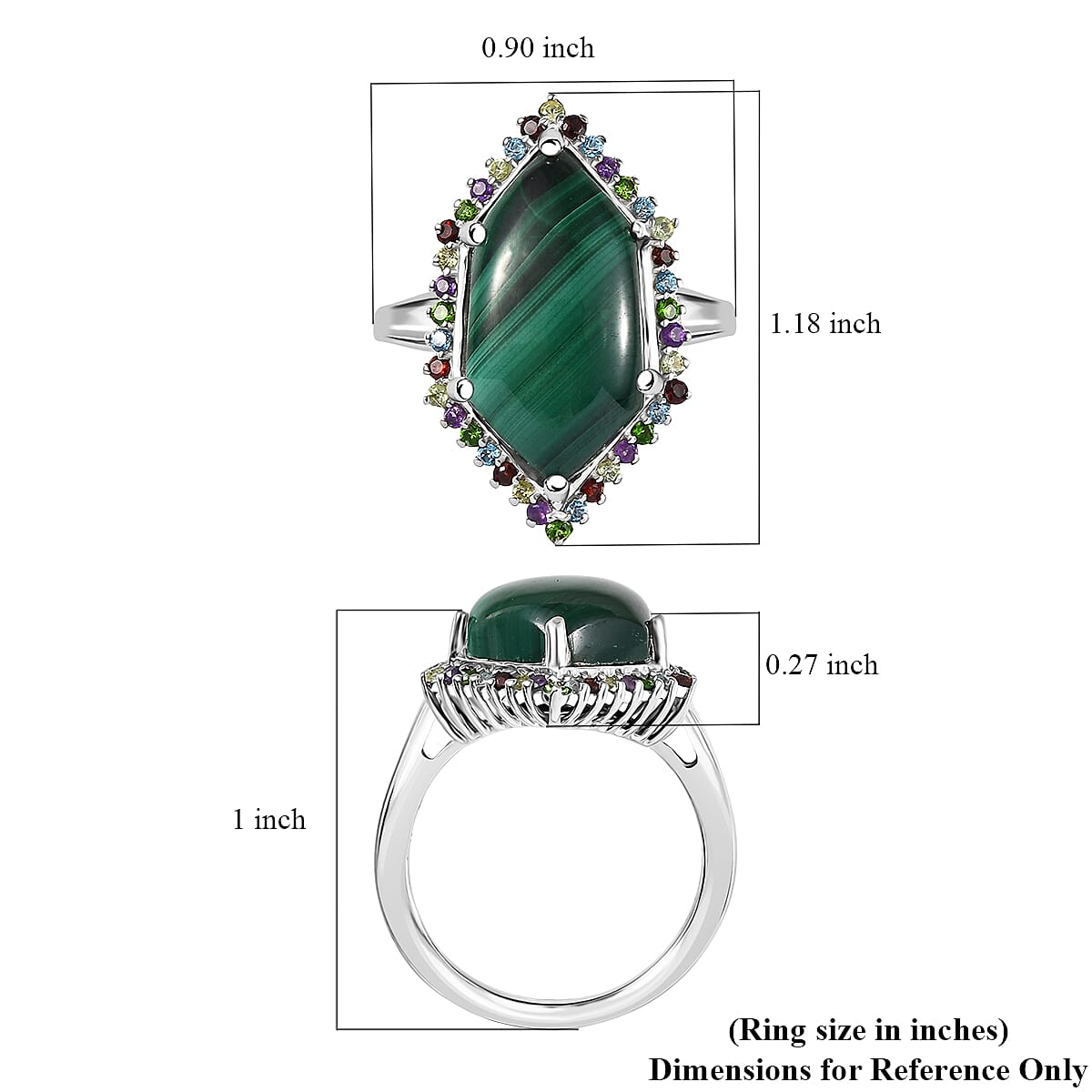 EverTrue African Malachite and Multi Gemstone 13.90 ctw Celestial Halo Ring in Platinum Bond (Size 6.0) image number 5