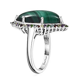 EverTrue African Malachite, Multi Gemstone Ring in Platinum Bond 13.90 ctw (Size 7.0)