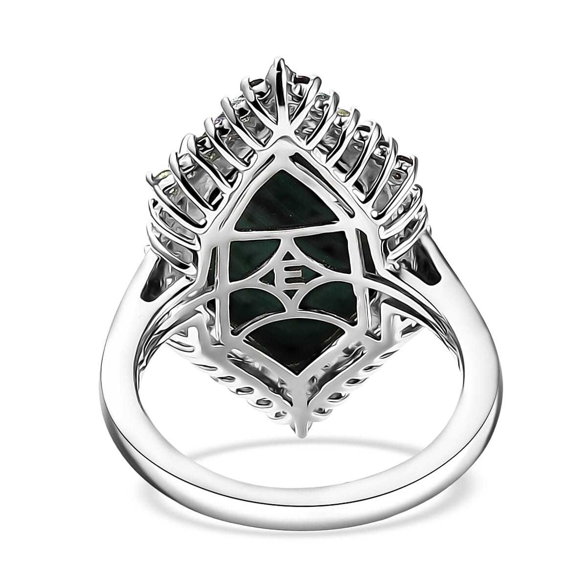 EverTrue African Malachite and Multi Gemstone 13.90 ctw Celestial Halo Ring in Platinum Bond (Size 9.0) image number 4