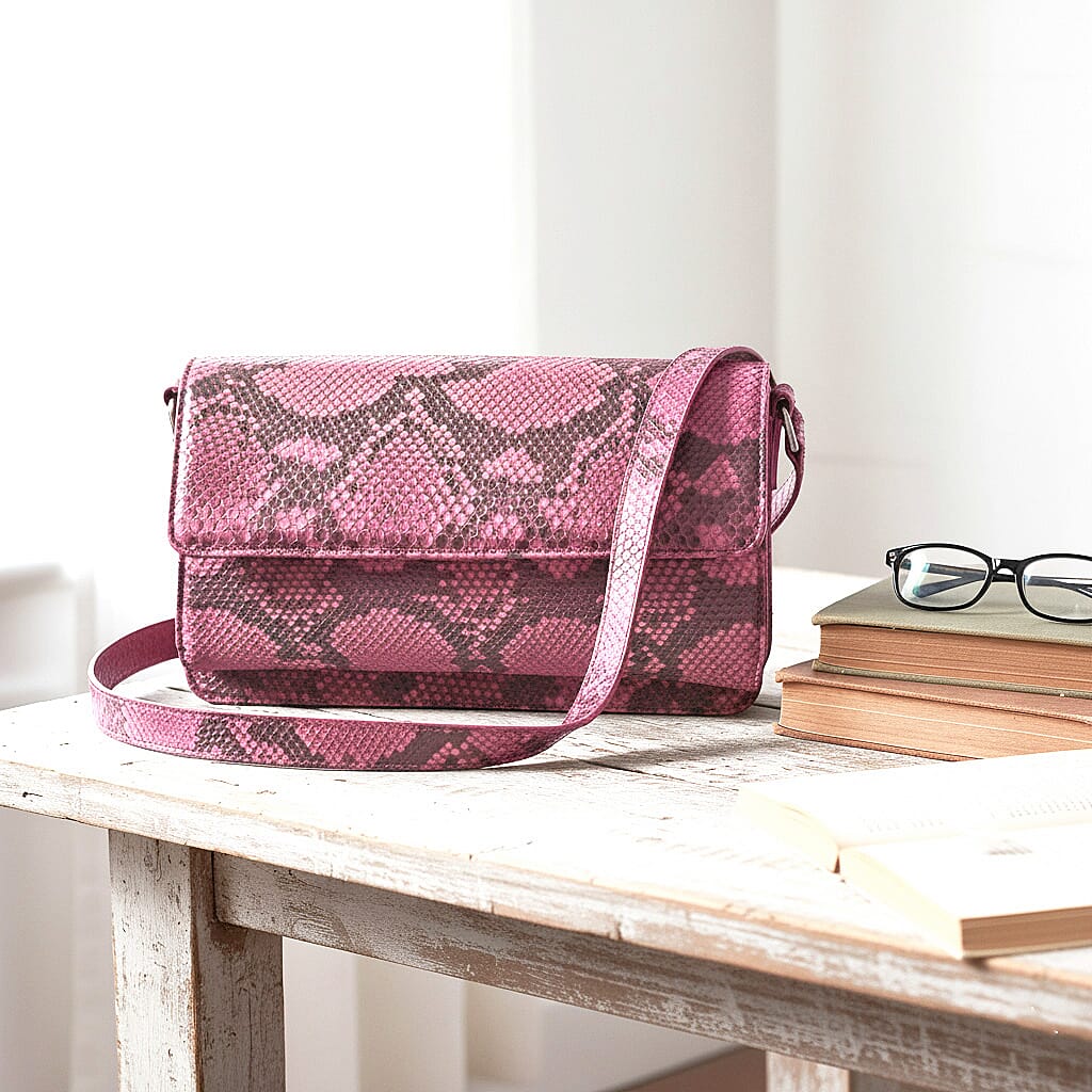 Grand Pelle Pink Genuine Python Leather Shoulder Flap Bag