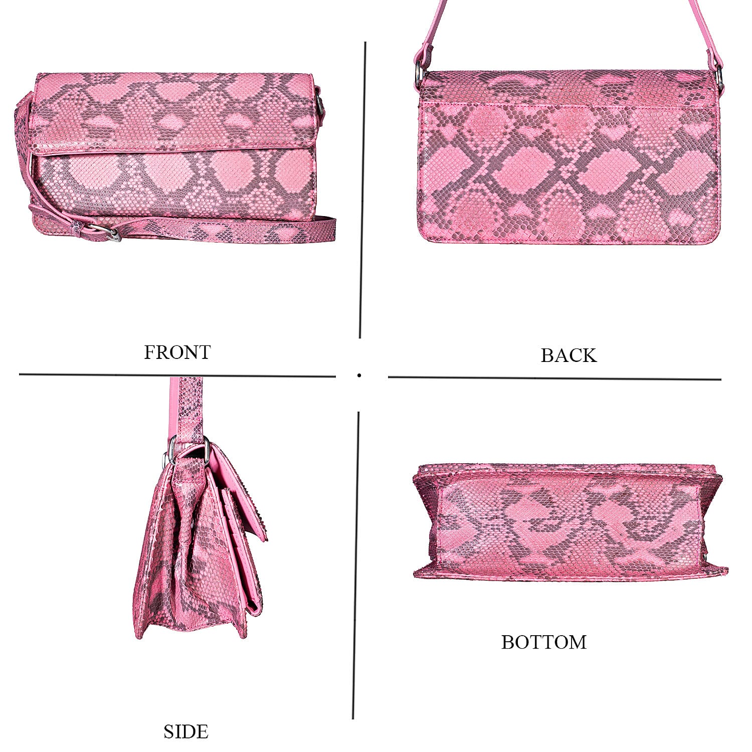 Grand Pelle Pink Genuine Python Leather Shoulder Flap Bag