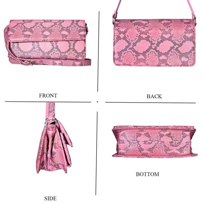 Grand Pelle Pink Genuine Python Leather Shoulder Flap Bag