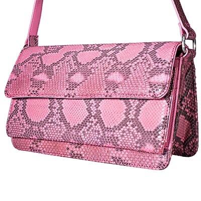 Grand Pelle Pink Genuine Python Leather Shoulder Flap Bag