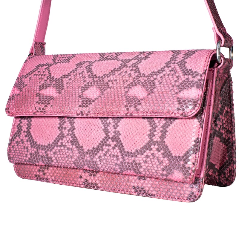 Grand Pelle Pink Genuine Python Leather Shoulder Flap Bag