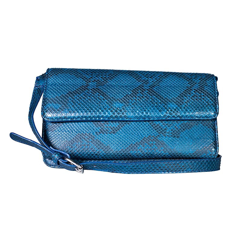 Grand Pelle Blue Genuine Python Leather Shoulder Flap Bag