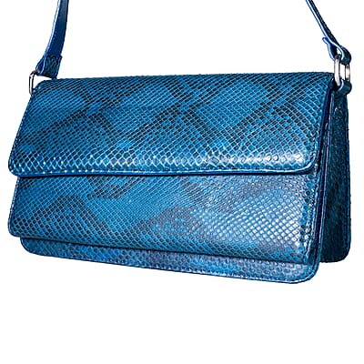 Grand Pelle Blue Genuine Python Leather Shoulder Flap Bag