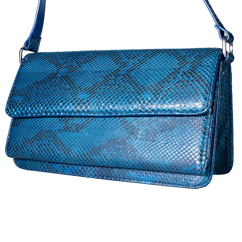 Grand Pelle Blue Genuine Python Leather Shoulder Flap Bag