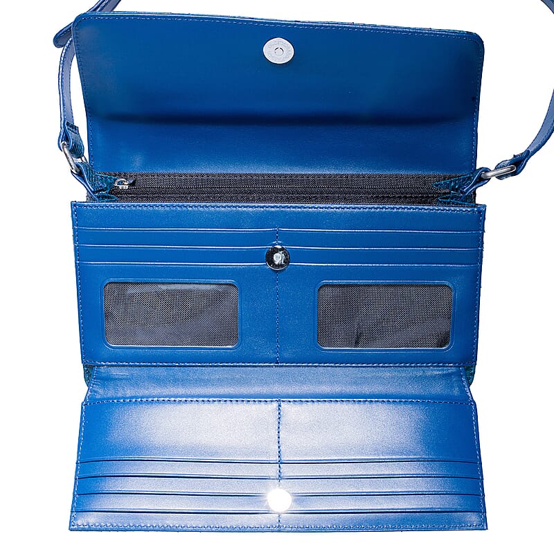 Grand Pelle Blue Genuine Python Leather Shoulder Flap Bag