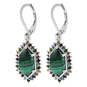 EverTrue African Malachite and Multi Gemstone 8.50 ctw Celestial Halo Earrings in Platinum Bond