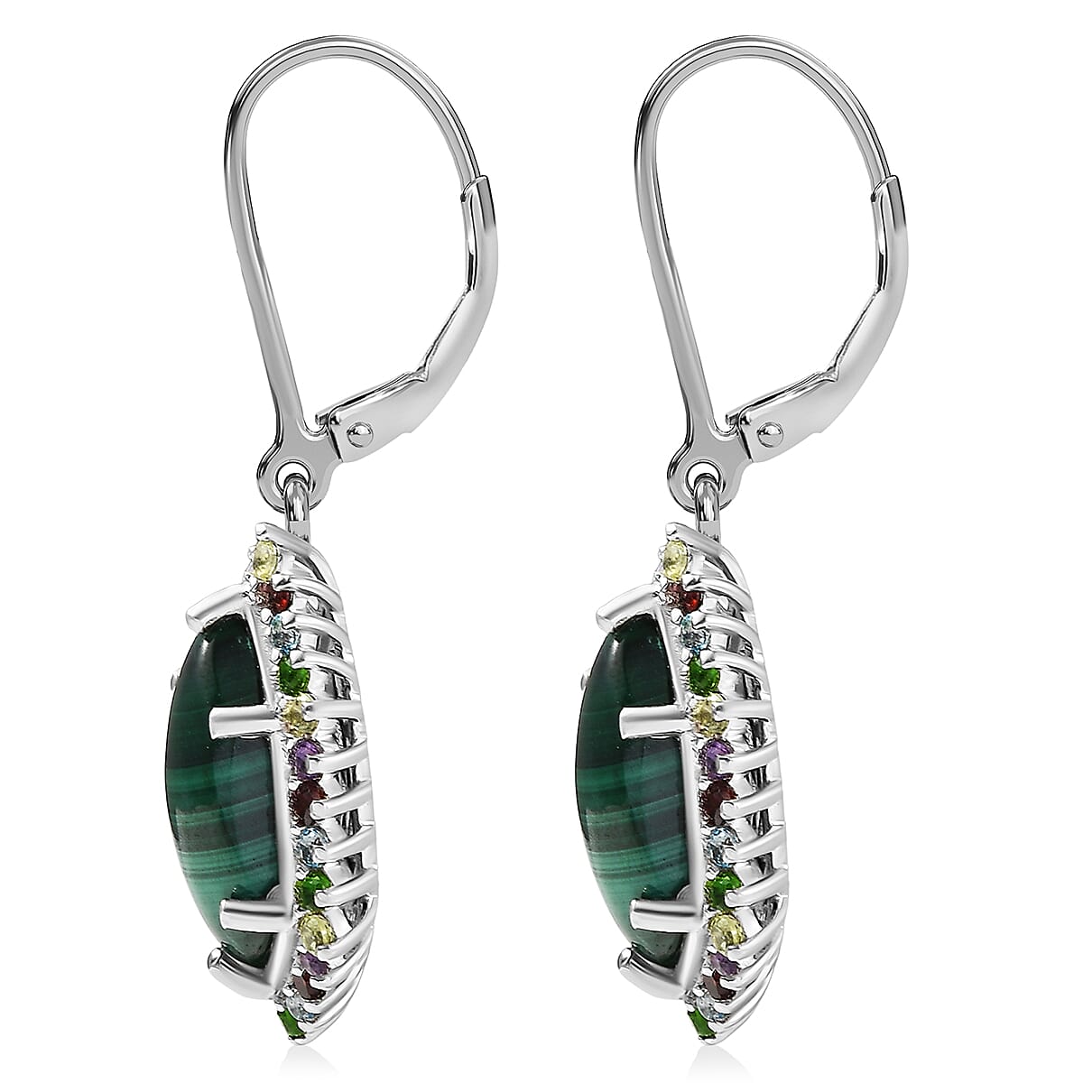 EverTrue African Malachite and Multi Gemstone 8.50 ctw Celestial Halo Earrings in Platinum Bond