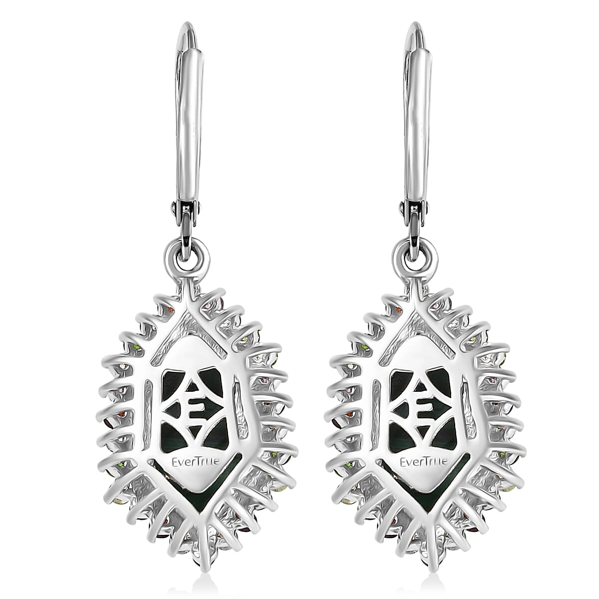 EverTrue African Malachite and Multi Gemstone 8.50 ctw Celestial Halo Earrings in Platinum Bond