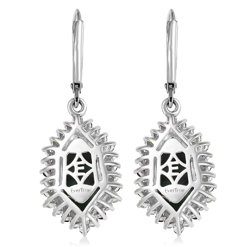 EverTrue African Malachite and Multi Gemstone 8.50 ctw Celestial Halo Earrings in Platinum Bond