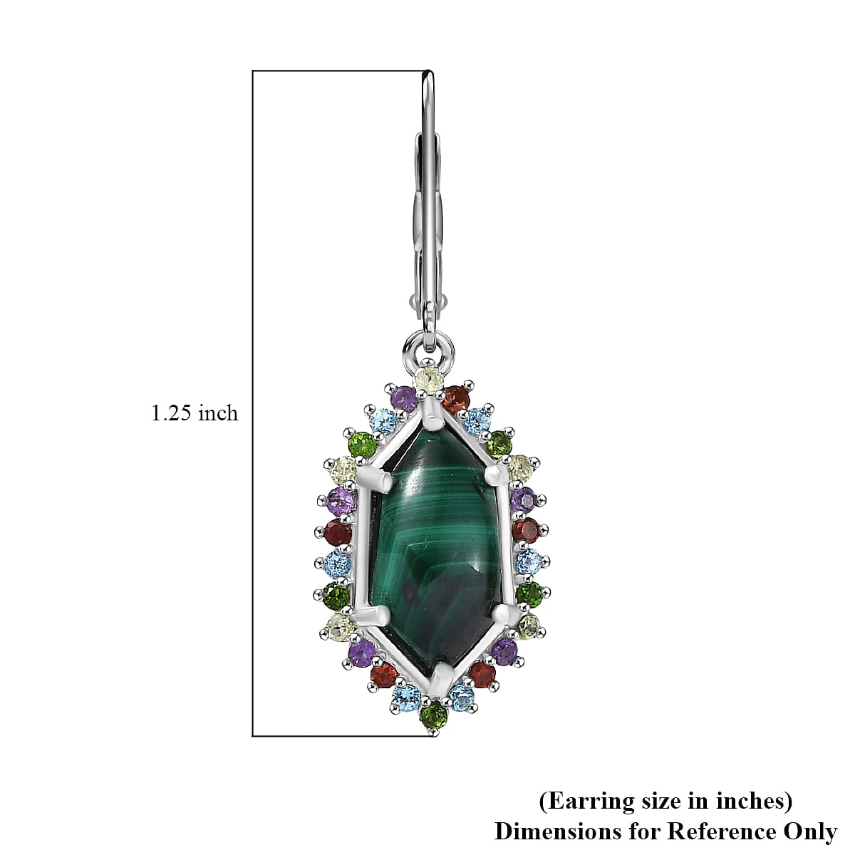 EverTrue African Malachite and Multi Gemstone 8.50 ctw Celestial Halo Earrings in Platinum Bond