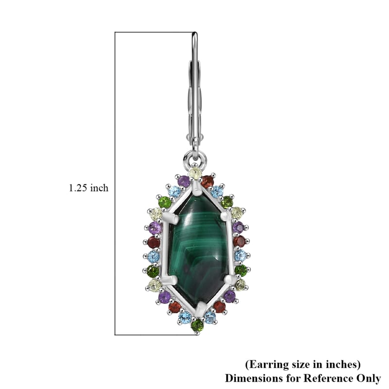 EverTrue African Malachite and Multi Gemstone 8.50 ctw Celestial Halo Earrings in Platinum Bond