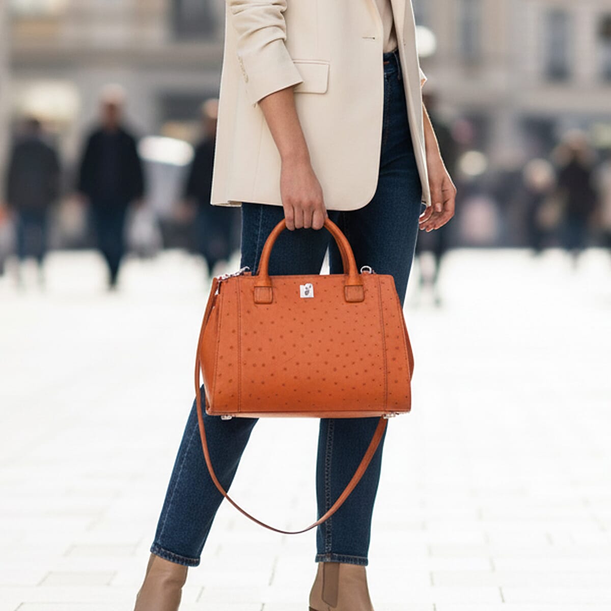 Doorbuster Grand Pelle Brown Genuine Ostrich Leather Tote Bag image number 2