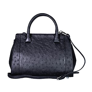 Doorbuster Grand Pelle Black Genuine Ostrich Leather Tote Bag