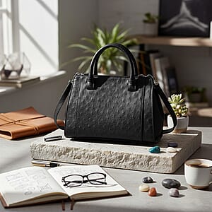  Grand Pelle Black Genuine Ostrich Leather Tote Bag