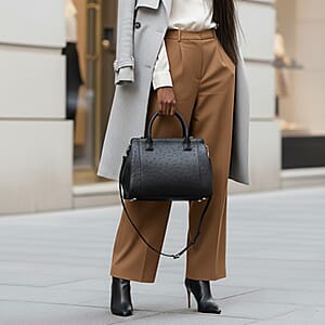  Grand Pelle Black Genuine Ostrich Leather Tote Bag