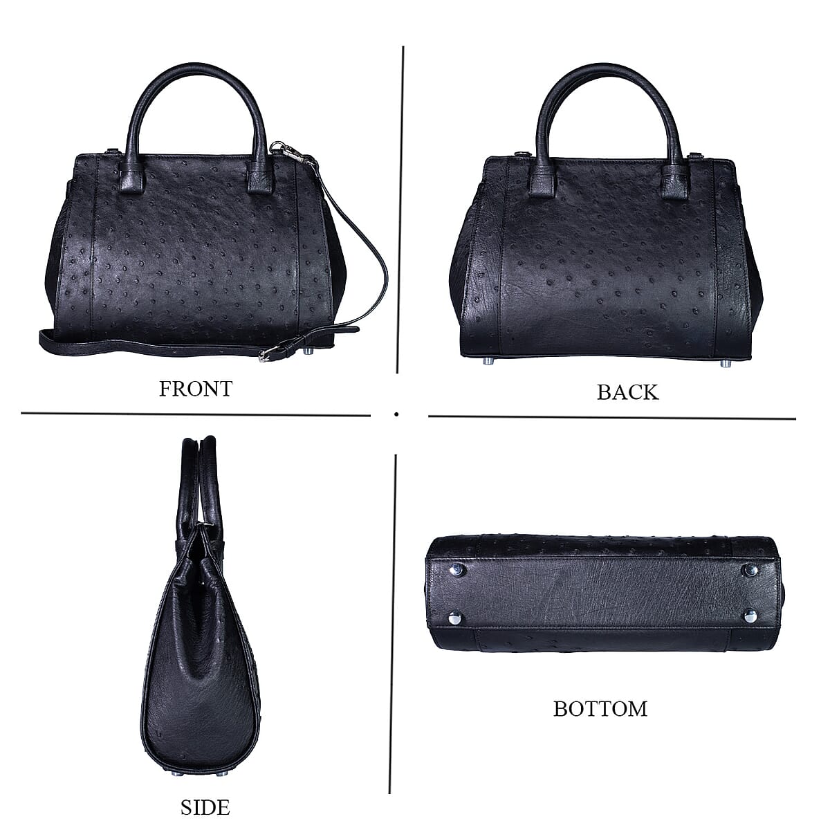 Doorbuster Grand Pelle Black Genuine Ostrich Leather Tote Bag image number 3