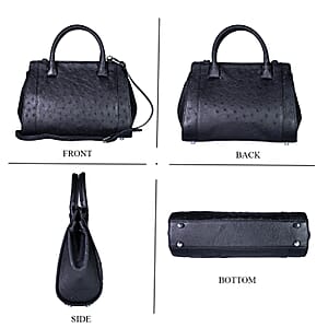  Grand Pelle Black Genuine Ostrich Leather Tote Bag