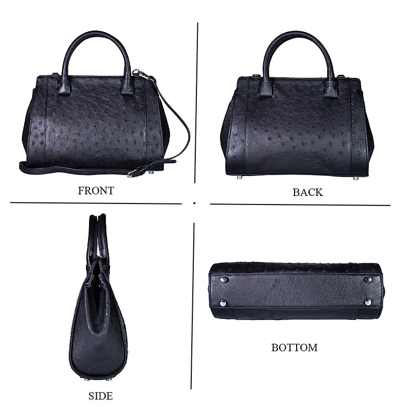 Grand Pelle Black Genuine Ostrich Leather Tote Bag