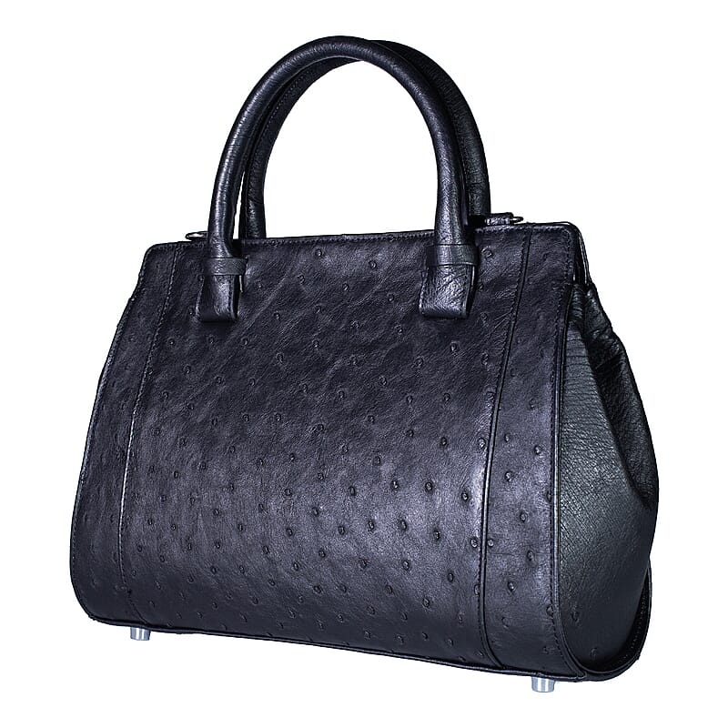Grand Pelle Black Genuine Ostrich Leather Tote Bag