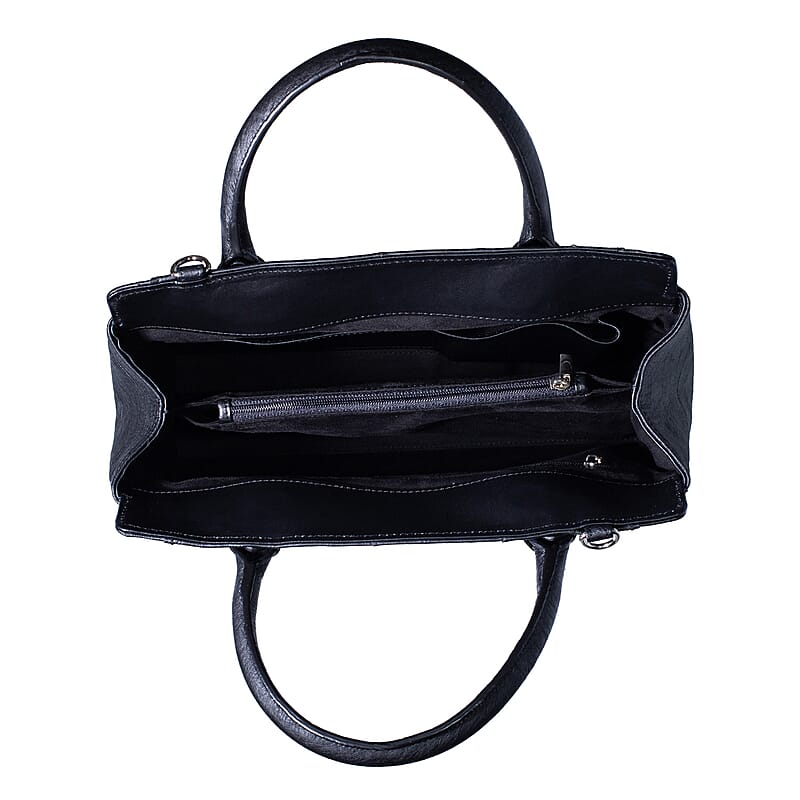 Grand Pelle Black Genuine Ostrich Leather Tote Bag