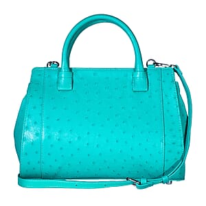 Doorbuster Grand Pelle Turquoise Genuine Ostrich Leather Tote Bag