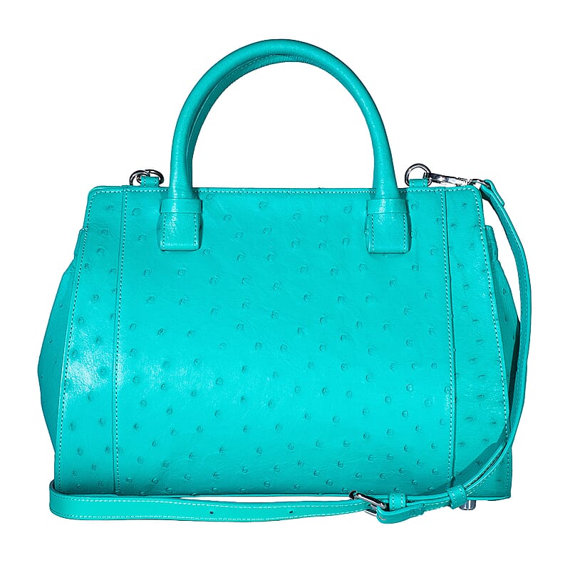 Grand Pelle Turquoise Genuine Ostrich Leather Tote Bag