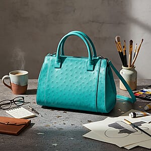  Grand Pelle Turquoise Genuine Ostrich Leather Tote Bag