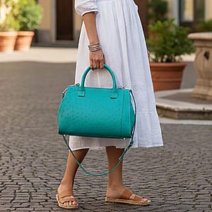  Grand Pelle Turquoise Genuine Ostrich Leather Tote Bag