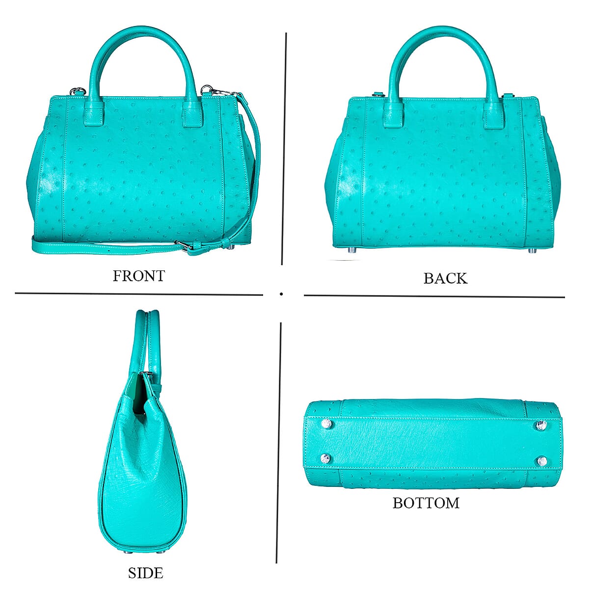 Doorbuster Grand Pelle Turquoise Genuine Ostrich Leather Tote Bag image number 3