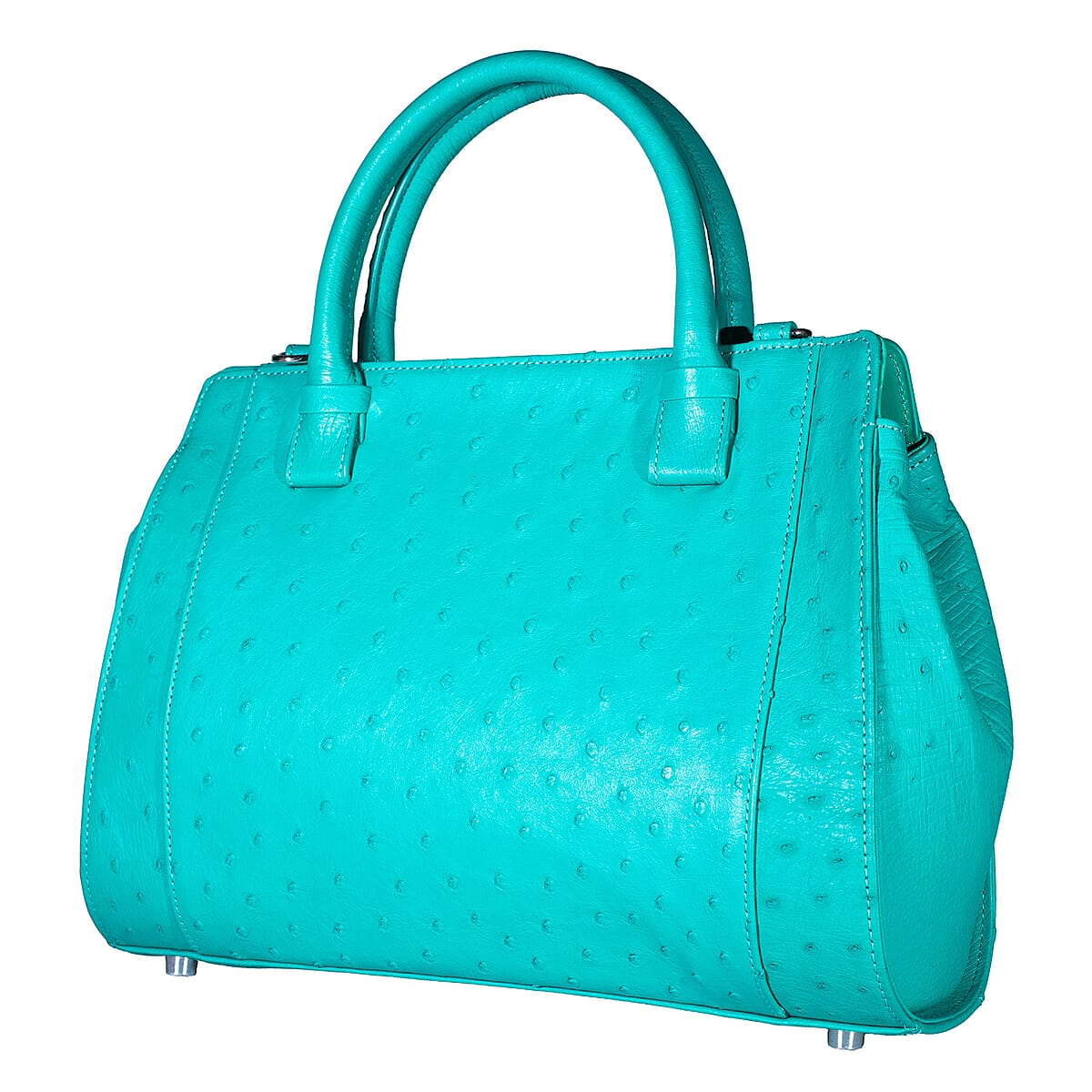 Doorbuster Grand Pelle Turquoise Genuine Ostrich Leather Tote Bag image number 4