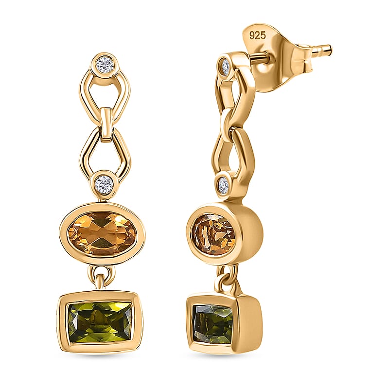 D'Joy Premium Hebei Peridot, Brazilian Citrine and White Zircon 2.50 ctw Earrings in 18K YG Plated Sterling Silver