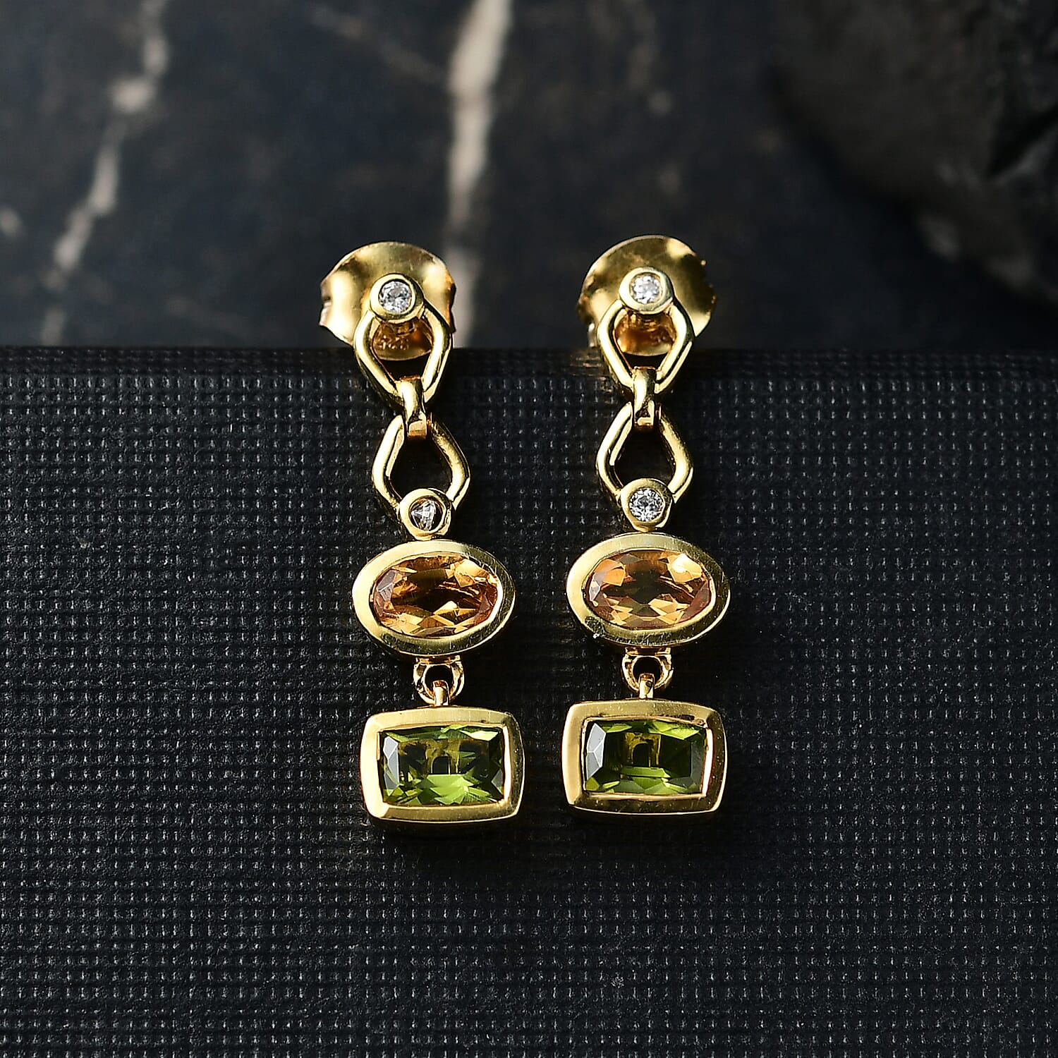D'Joy Premium Hebei Peridot, Brazilian Citrine and White Zircon 2.50 ctw Earrings in 18K YG Plated Sterling Silver