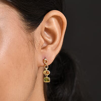 D'Joy Premium Hebei Peridot, Brazilian Citrine and White Zircon 2.50 ctw Earrings in 18K YG Plated Sterling Silver