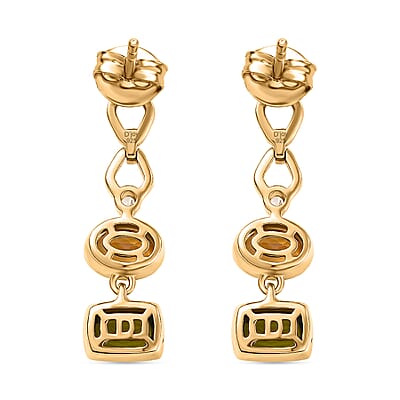 D'Joy Premium Hebei Peridot, Brazilian Citrine and White Zircon 2.50 ctw Earrings in 18K YG Plated Sterling Silver